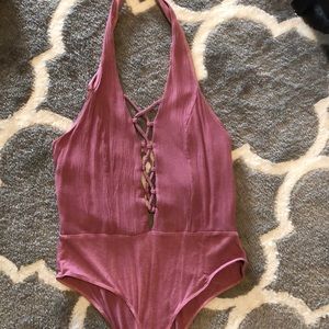 Halter/crisscross open bodysuit